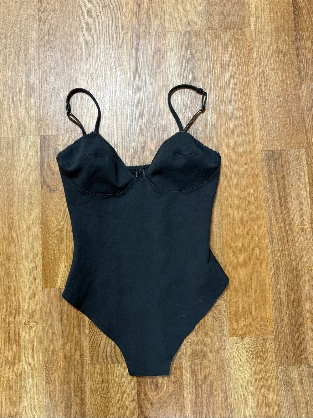 SKIMS Cotton Shapewear Thong Bodysuit with Picot Trim